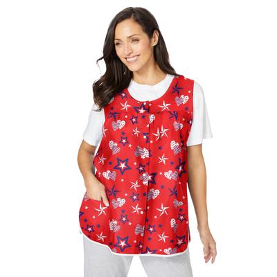 Plus Size Women's Snap-Front Apron by Only Necessities in Hot Red Stars (Size 38/40)
