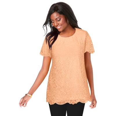 Plus Size Women's Stretch Lace Tunic by Jessica London in Peach Fuzz (Size 14/16) Long Shirt