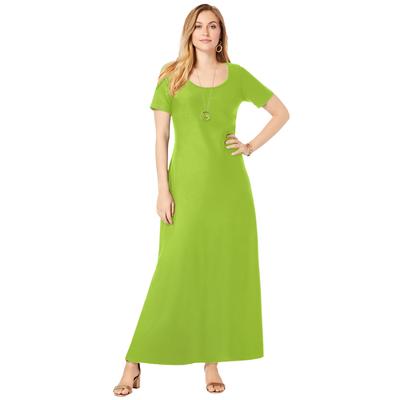 Plus Size Women's Stretch Cotton T-Shirt Maxi Dress by Jessica London in Dark Lime (Size 14)