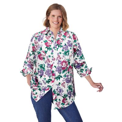 Plus Size Women's Perfect Long Sleeve Shirt by Woman Within in White Painted Floral (Size 4X)