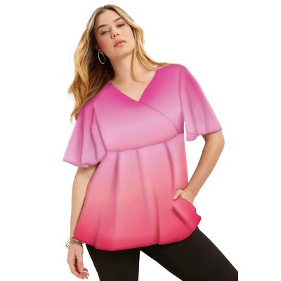Plus Size Women's Faux Wrap Fit-and-Flare Top by June+Vie in Ombre (Size 18/20)