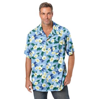 Men's Big & Tall Printed Camp Shirt by KS Island in Cornflower Hibiscus (Size 3XL)