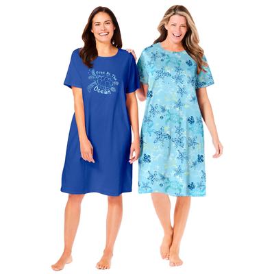 Plus Size Women's 2-Pack Short-Sleeve Sleepshirt by Dreams & Co. in Pretty Aqua Turtle (Size 7X/8X) Nightgown