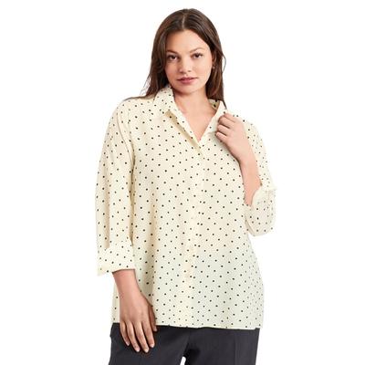 Plus Size Women's Button Front Blouse by Avenue in Ivory Dot (Size 22/24)