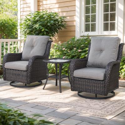 Outside Swivel Chairs with Cofee Table Brown-Grey - Brown