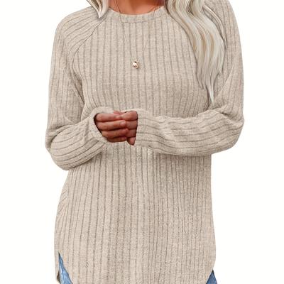 TEMU Women's Casual Long Sleeve Crew Neck Sweater - Soft Pullover In Black, Loose Fit, High-waisted Design, Spring & Fall, Everyday Apparel | Round Neckline Top | Construction Image