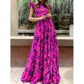 Robe maxi femme robe corset robe enveloppante robe A-line robe à volants bohémienne vintage boho manches évasées vacances fêtes graphique floral manches courtes col rond rouge