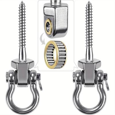 TEMU 2pcs Heavy-duty 304 Stainless Steel Swing Hook With Smooth Bearing - Ideal For Hammocks, Yoga Swings, Porch Swings & Boxing Bags, Ceiling Mount, Supports Up To 1500 Lbs