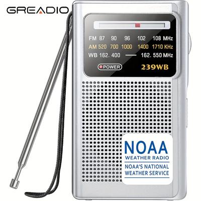 TEMU Greadio Weather Radio, Am/fm Battery Operated Transistor Portable Radio With Best Reception, Stereo Earphone Jack, 2 Aa Battery For Emergency, Hurricane, Running, Walking, Home