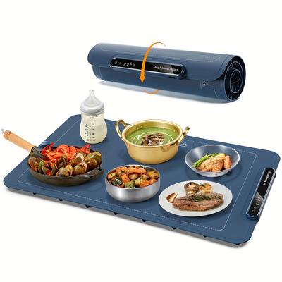 TEMU Electric Warming Tray, Yabano Foldable Food Warming Mat With 3 Temperature Settings, Auto Shut-off Food Warmer For Buffet, Family , , Holidays (blue) By Yabano