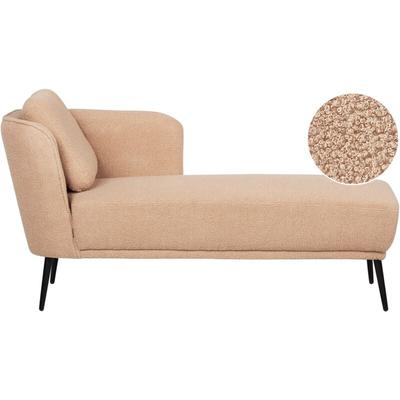 Chaiselongue Linksseitig Beige Bouclé-Stoffbezug mit Armlehne Kissen Schwarzes Metallgestell Image