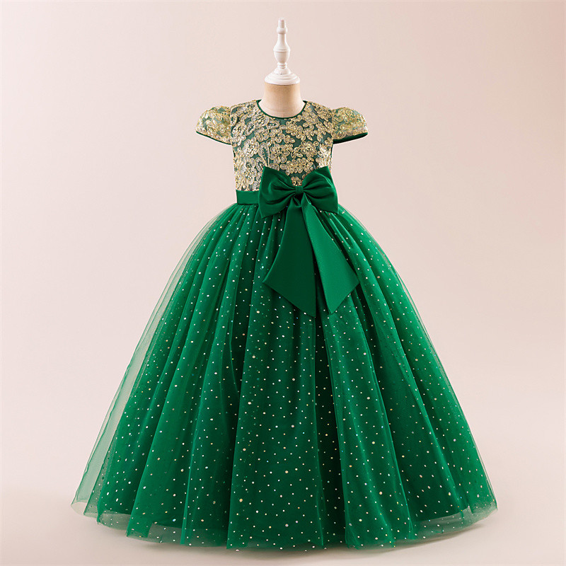 Kids Girls' Party Dress Solid Color Short Sleeve Performance Birthday Tie Knot Elegant Beautiful Polyester Maxi Party Dress Swing Dress A Line Dress Summer 6-12 Y Black Champagne Pink