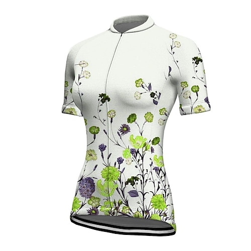Damen Radtrikot Blumenmuster Kurzarm Fahhrad Trikot Oberteil mit 3 Gesäßtaschen Mountainbike MTB Straßenradsport Schnelltrocknend Reflektierende Streifen Rückentasche Feuchtigkeitsableitend Sport Image