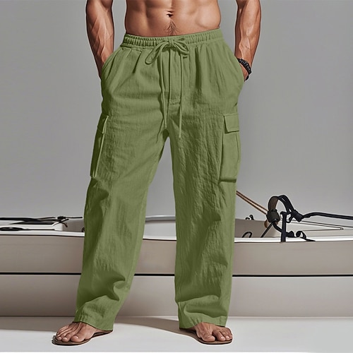 Herren Cargo-Hosen Hose Sommerhose Strandhose Gaze-Hosen Kordelzug Elastischer Bund Mehrere Taschen Einfach Komfort Weich Outdoor Täglich Ferien Mode Klassicher Stil Schwarz Weiß Image