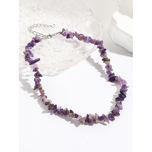Amethyst-Kristallkette für Frauen aus Naturstein, Rohsplitterperlen, Boho-Chic-Stil, perfekt für den Alltag, spiritueller und heilender Schmuck Image