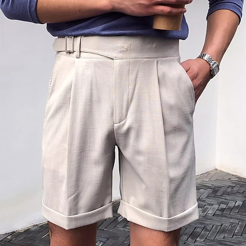 Herren Shorts Kurze Hosen Kleid-Shorts Gefaltet Gerade geschnitten Höhenanstieg Glatt Feuchtigkeitsableitung Kein Eisen Knielänge B¨¹ro Geschäft Täglich Elegant Modisch Marineblau Aprikose Image