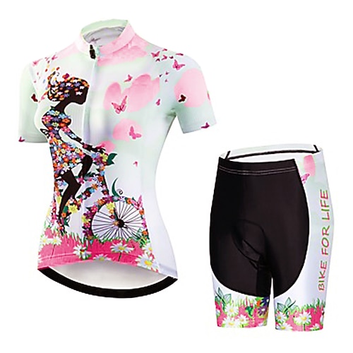 21Grams Damen Radtrikot mit Radhose fahrradbekleidung set Kurzarm MTB Mountain Rennrad Grün Blau Purpur Blumen Pflanzen Fahhrad Sportkleidung Atmungsaktiv Anatomisches Design Rasche Trocknung / Image