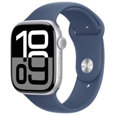 Apple Smartwatch Apple Watch Series 10 46 mm Aluminium Silber (GPS) Sportarmband denim grün