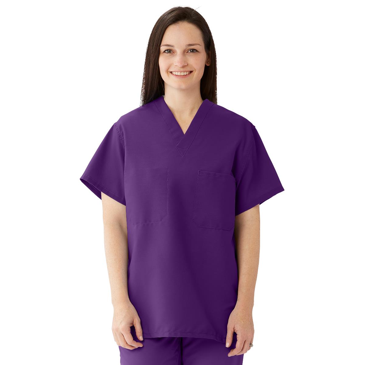 Medline ComfortEase Unisex Reversible Scrub Top with 2 Pockets, Rich Purple, Size XS, Color Code, 1 EA (910JPPXS-CM)