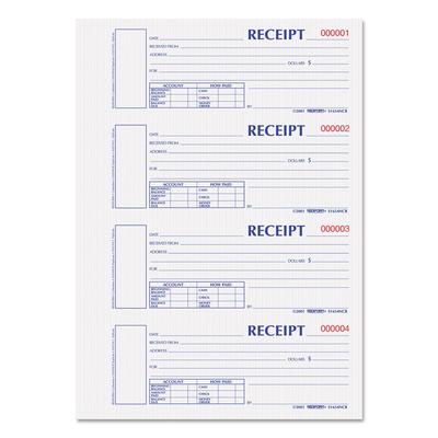 Rediform Durable Hardcover Numbered Money Receipt Book, Two-Part Carbonless, 6.88 x 2.75, 4 Forms/Sheet, 300 Forms Total (REDS1654NCR)