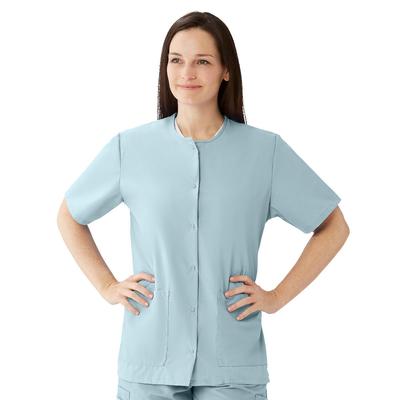 Medline Women's Snap-Front Jewel-Neckline Scrub Top, 2 Pockets, Misty, Size M, 1 EA (851NTZM)