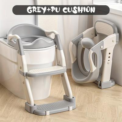 TEMU 3-in-1 Multifunctional Toilet Training Seat, Foldable Step Stool Potty Trainer, Gray Plastic, Toilet Training, Potty Ring