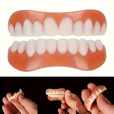 TEMU Silicone Veneers For - Upper & Lower Teeth Kit, 2pcs Set, Fits , , Ideal Christmas Gift