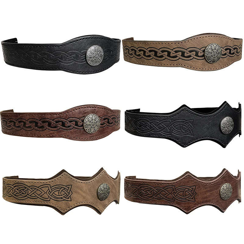 Unisex Mittelalter Wikinger Kunstleder Kopfring Kopfbedeckung Kopfschmuck Verstellbares Stirnband Retro Piratenritter Cosplay Kostüm Requisiten Image