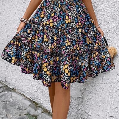 TEMU Elegant Printed Blue Skirt For Women Image
