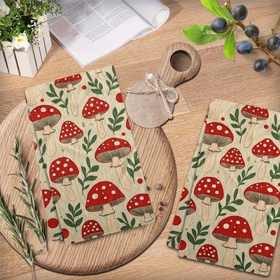 TEMU 2pcs Mushroom Kitchen Towels - Microfiber, Quick-dry Hand & Tea Towels For Home Decor And Housewarming Gifts, 27.2x18.4 Inches Image