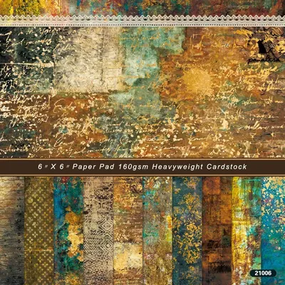12 Sheets Vintage Mottled Antique Gold Note Book Scrapbooking Patterned Paper Pack Background Pad