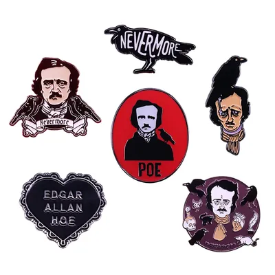 Great Poet Edgar Allan Poe Pins Collection Nevermore Raven Brooch Gothic Literature Art Badge