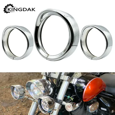 Motorcycle Chrome 7'' Headlight Trim Ring 4 1/2" Fog Light Trim Ring Visor Style Fit For Harley