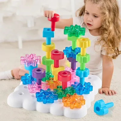 Toddler Pegs Board Game Montessori Toys Gears Block Stacking Play DIY Creative Threading Game Color