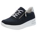 Plateausneaker RIEKER, Damen, Gr. 42, silber (nachtblau, silberfarben), Lederimitat, sportlich, Schuhe, Schnürschuh, Halbschuh, Freizeitschuh mit Soft-Einlage