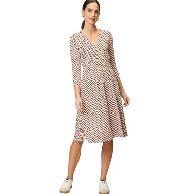 Jerseykleid ZERO "zero Jerseykleid mit grafischem Print", Damen, Gr. 34, Normalgrößen, schwarz-weiß (schwarzcream), Jersey, Obermaterial: 95% Viskose, 5% Elastan. Ärmelfutter: ohne Futter., bedruckt, casual, figurbetont lang, V-Ausschnitt, 3/4-Ärmel... Image