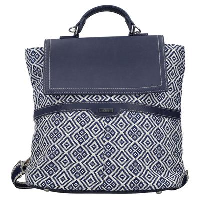 Cityrucksack RIEKER, Gr. B/H/T: 29cm x 32cm x 13cm, blau (dunkelblau, beige), Lederimitat, Textil, gemustert, casual, Ru