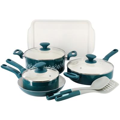 Spice By Tia Mowry 10-Piece Aluminum Ceramic Nonstick Cookware Set, Teal