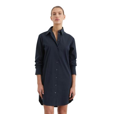 Hemdblusenkleid MARC O'POLO "aus Popeline", Damen, Gr. 34, Normalgrößen, blau (deep night blau), Obermaterial: 68% Baumwolle, 28% Polyamid, 4% Elasthan; Futter: 100% Nicht verfügbar, unifarben, casual, regular fit knielang, Langarm Manschette, Kleider Image