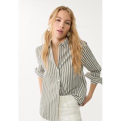 Stradivarius Striped poplin shirt Khaki XL