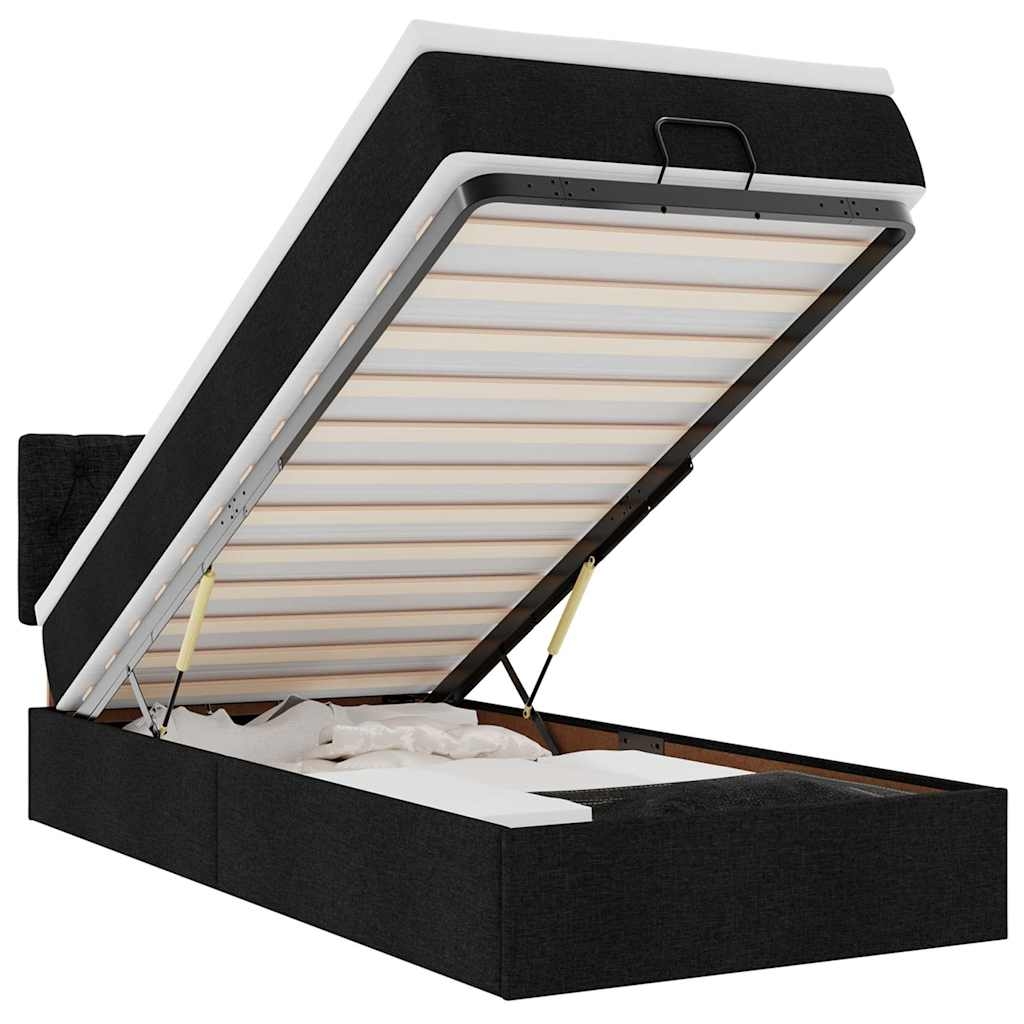 vidaXL Ottoman-Bett mit Matratze & LEDs Schwarz 100x200 cm Stoff Image