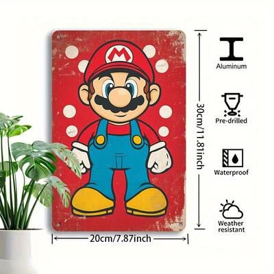 TEMU 1pc Aluminum Wall Art Decor – Vintage Red Background With Classic Design, Waterproof & , Valentine's Day, Easter, Or Nostalgic Game Room Decor Image