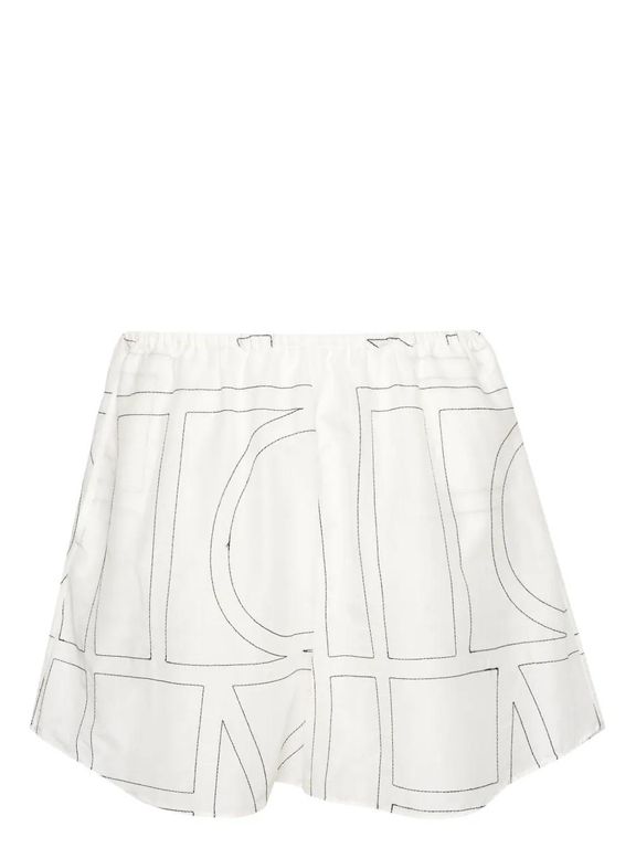 Monogram Cotton Blend Pajama Shorts - White - Totême Shorts