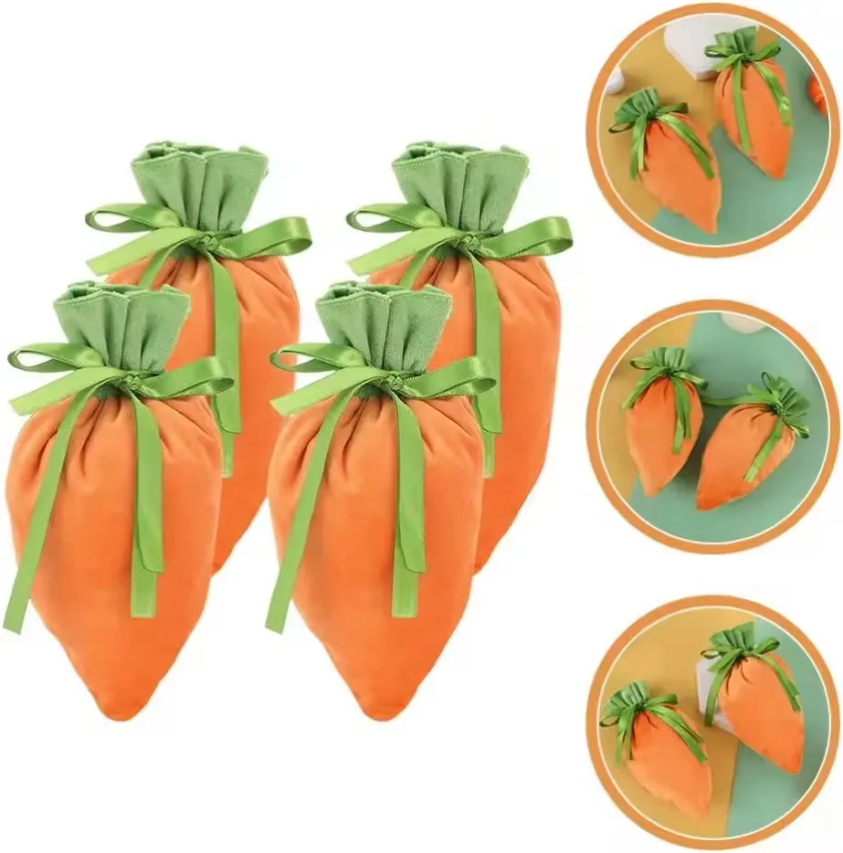 2024 Ostern Samt Geschenktüte Ostern Karotte Samt Schmuck Korb Ostern Kaninchen Ohr Süßigkeiten Taschen Mit Kordelzug Für Party Liefert Image