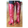 Rote Kniehohe Zipper Stiefel Matte Leder Dünne High Heel Spitz Modische Sexy Winter 2024 Frau Schuhe