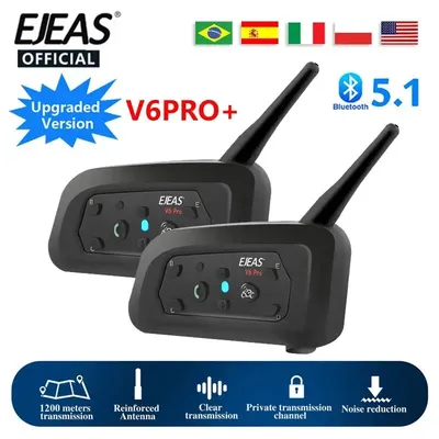 Ejeas v6 pro + motorrad intercom helm bluetooth headset 6 fahrer 800m kommunikator wasserdicht v 5,1 Image