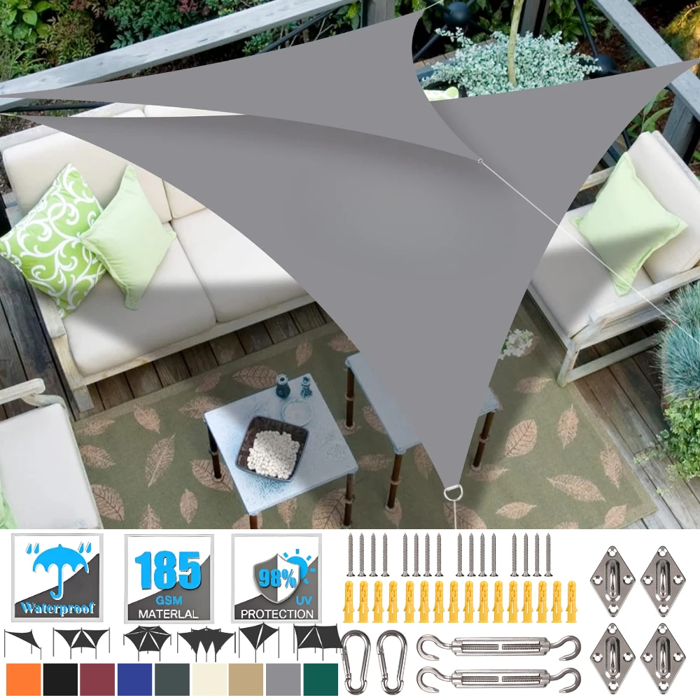 Triangle Sun Shade Sail Waterproof Garden Sail Canopy 98% UV Block Outdoor Patio Party Awning with Install Accessories and Ropes Image