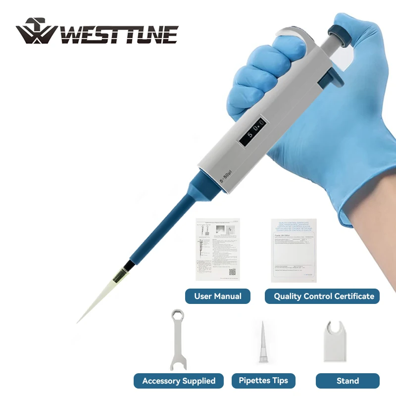 Westtune Laborpipette, Kunststoff, einkanalig, digital, verstellbar, Mikropipette, präzise Übertragung für Chemie-Laborgeräte Image