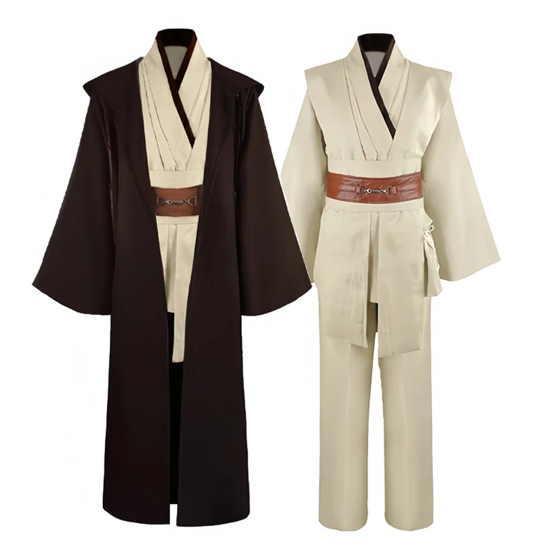 Obi Wan Kenobi Herren Kostüm Robe Erwachsener männlicher Jedi-Ritter Tunika Kostüm Kapuzenuniform Komplettset Halloween Cosplay Umhang Image