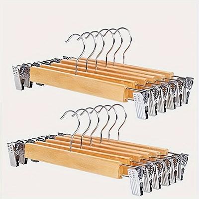 TEMU 20pcs Wooden Pants Hangers Bulk Solid Wood Skirt Hangers With 2 Adjustable Clip Rust-proof Hooks 360-degree Rotating Hooks At Of Hangers Women's Men'